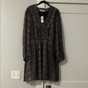 LOFT Elegant Black and Tan Long Sleeve Dress